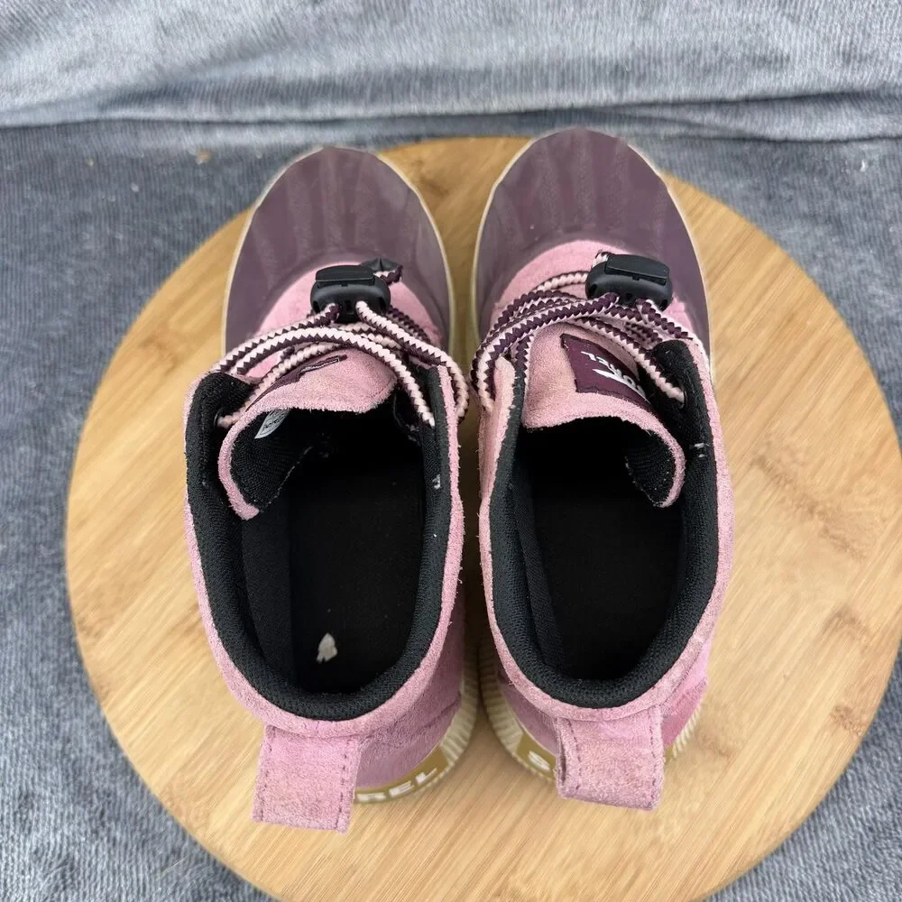 Sorel Boots Girls Size 5 Pink Suede Waterproof Rain Ankle Lace Up NY5169-627